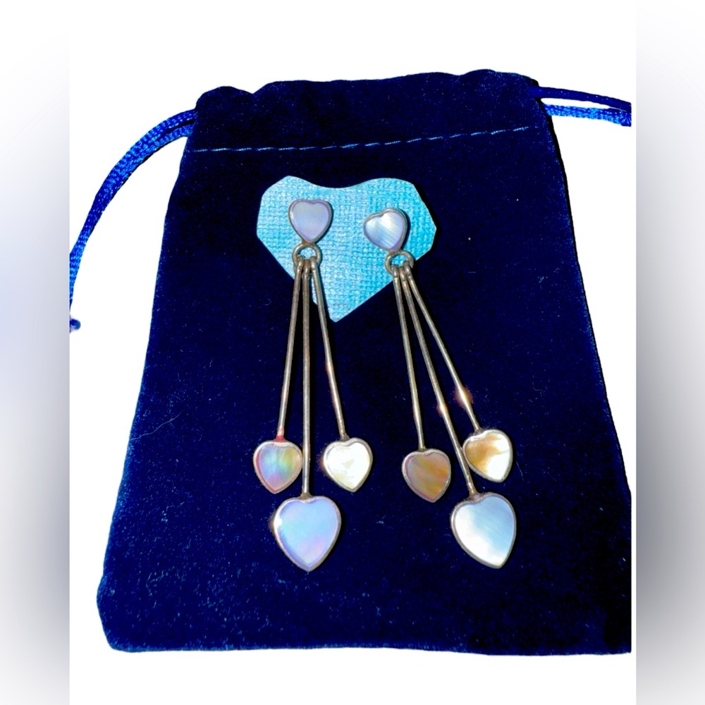Heart Drop Earrings in Silver